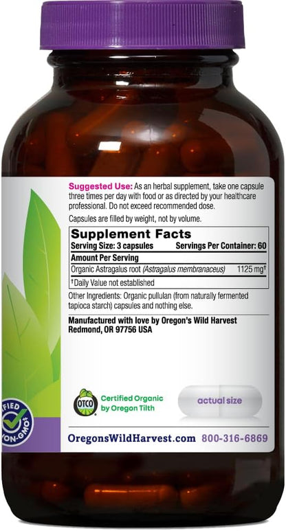 Oregon's Wild Harvest Non-GMO Certified Organic Astragalus Capsules Long Term Immune Support Herbal Supplements-180 Count Gsupps Australia