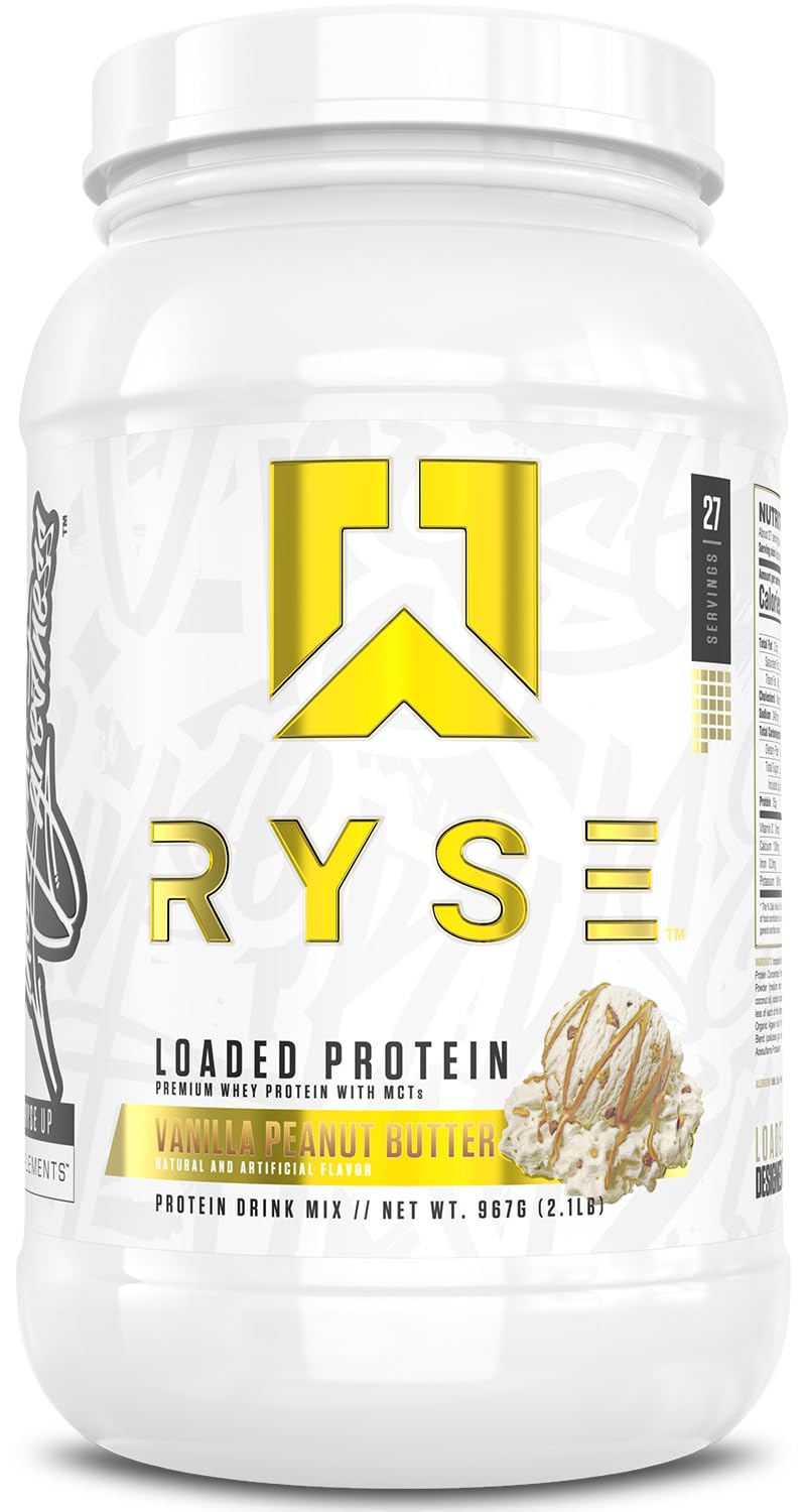 RYSE Loaded Protein Powder - Jet-Puffed Marshmallow - 25g Whey Protein Isolate & Concentrate with Prebiotic Fiber & MCTs - Low Carb, Low Sugar, Digestive-Friendly - 27 Servings / 2 lb Tub