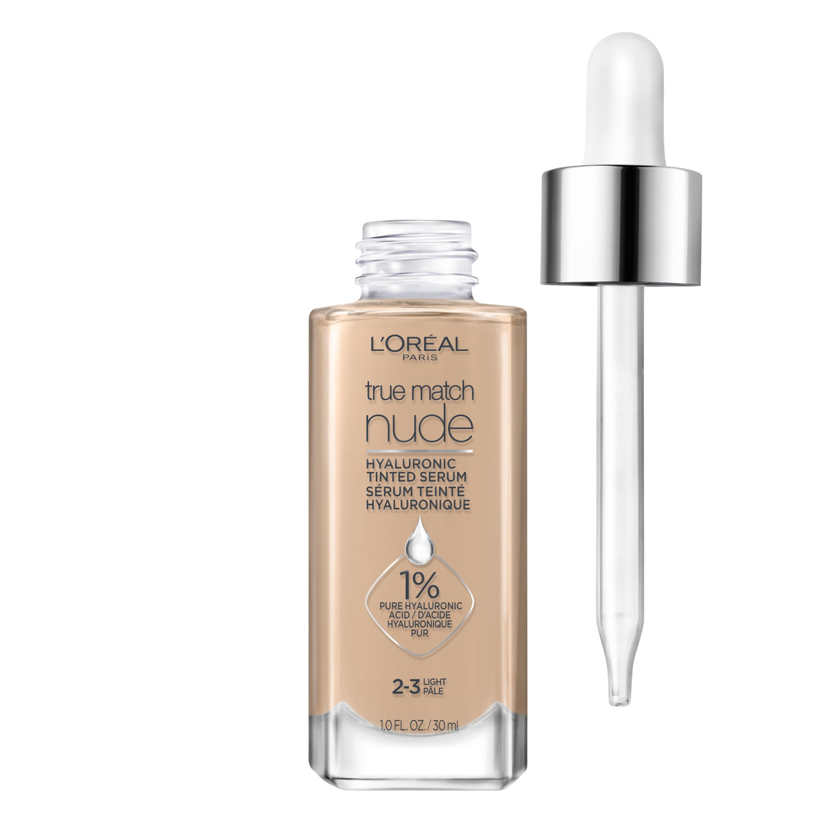 L'Oreal Paris True Match Nude Hyaluronic Tinted Serum Foundation with 1% Hyaluronic acid, Light 2-3, 1 fl. oz. L'Oreal Paris