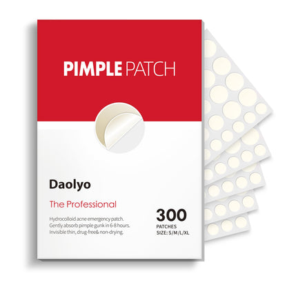 Daolyo Pimple Patches for Face, 4 Size 300 Counts Hydrocolloid Acne Patches Daolyo