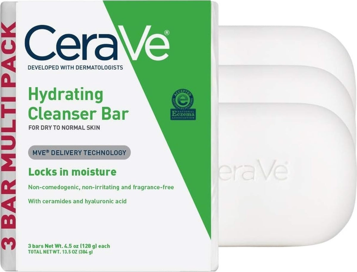 CeraVe Hydrating Cleanser Bar, Face Wash with 5% Moisturizing Cream, 3-Pack CeraVe