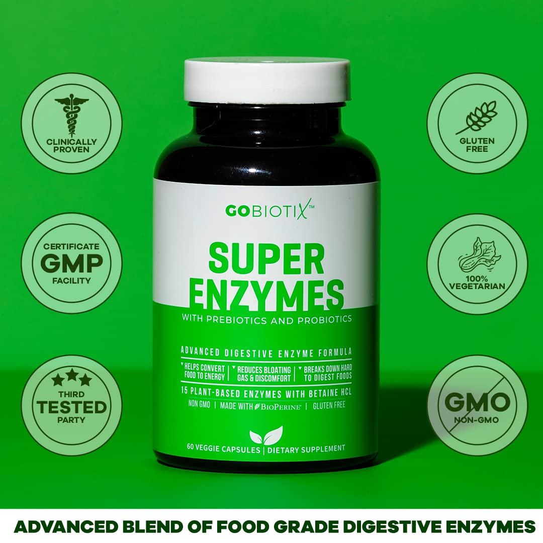 GoBiotix Digestive Enzymes Supplement with Prebiotics and Probiotics for Women and Men - Gut Health, Gluten Digestion, Lactose Absorption GOBIOTIX