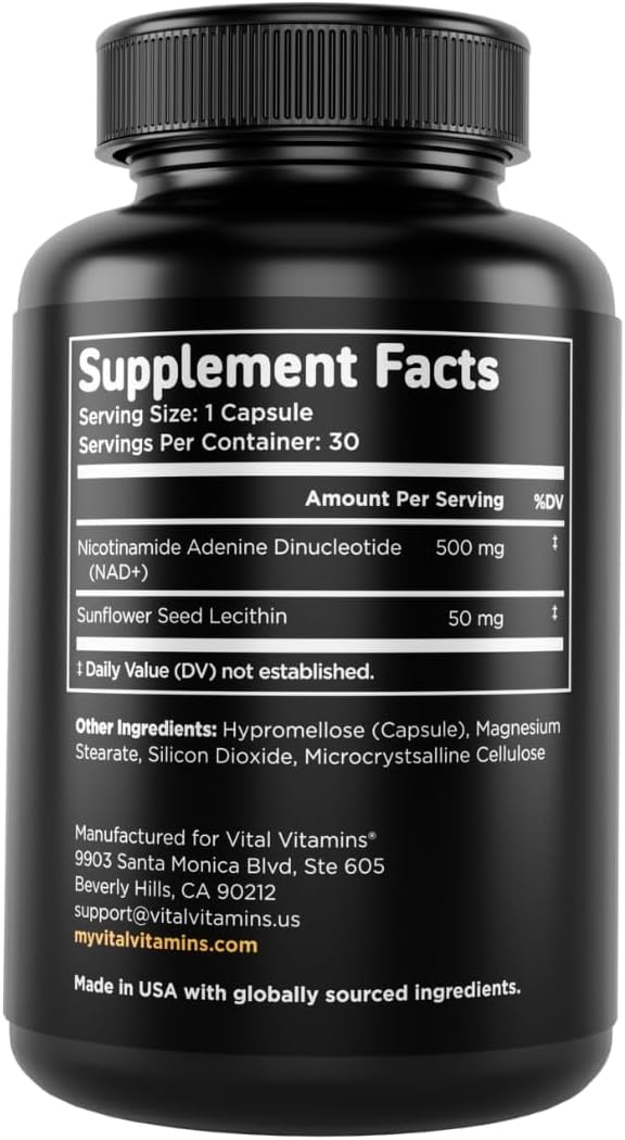 Vital Vitamins NAD+ Supplement, 500mg Liposomal for Better Absorption | Supports Cellular Energy, Brain Health and Healthy Aging, Vegan, 30-Day Supply Gsupps Australia