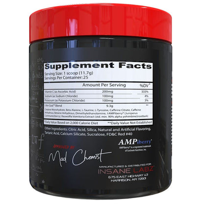 Insane Labz I am God Pre Workout, High Stim Pre Workout Powder Loaded with Creatine and DMAE Bitartrate Fueled by AMPiberry, Energy Focus Endurance Muscle Growth,25 Srvgs,Drink Ye All of It
