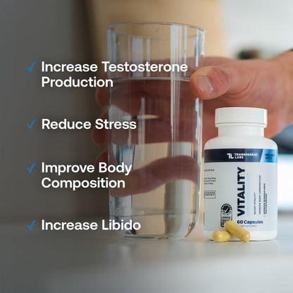 Transparent Labs Vitality Men with Ashwagandha KSM-66, PrimaVie Shilajit Extract, & DIM to Support Vitality, & Bioavailable - 60 Count Transparent Labs