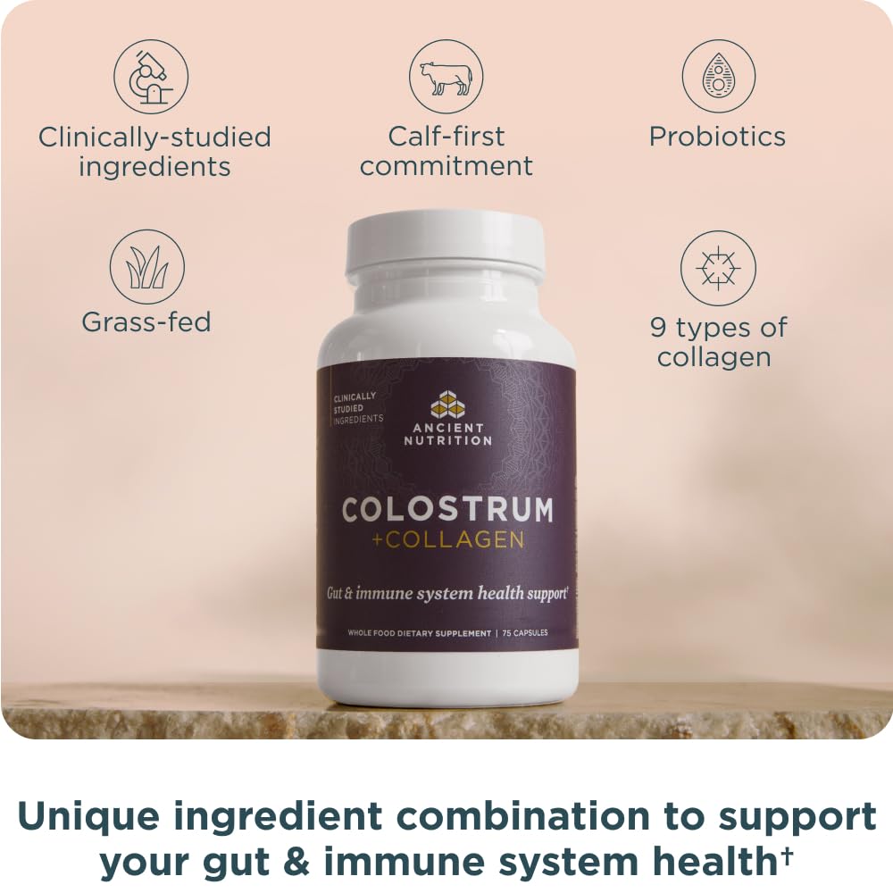 Ancient Nutrition Colostrum Superfood + Collagen, Grass Fed Bovine Colostrum, Fermented Eggshell Membrane Collagen, Supports Healthy Gut Ancient Nutrition