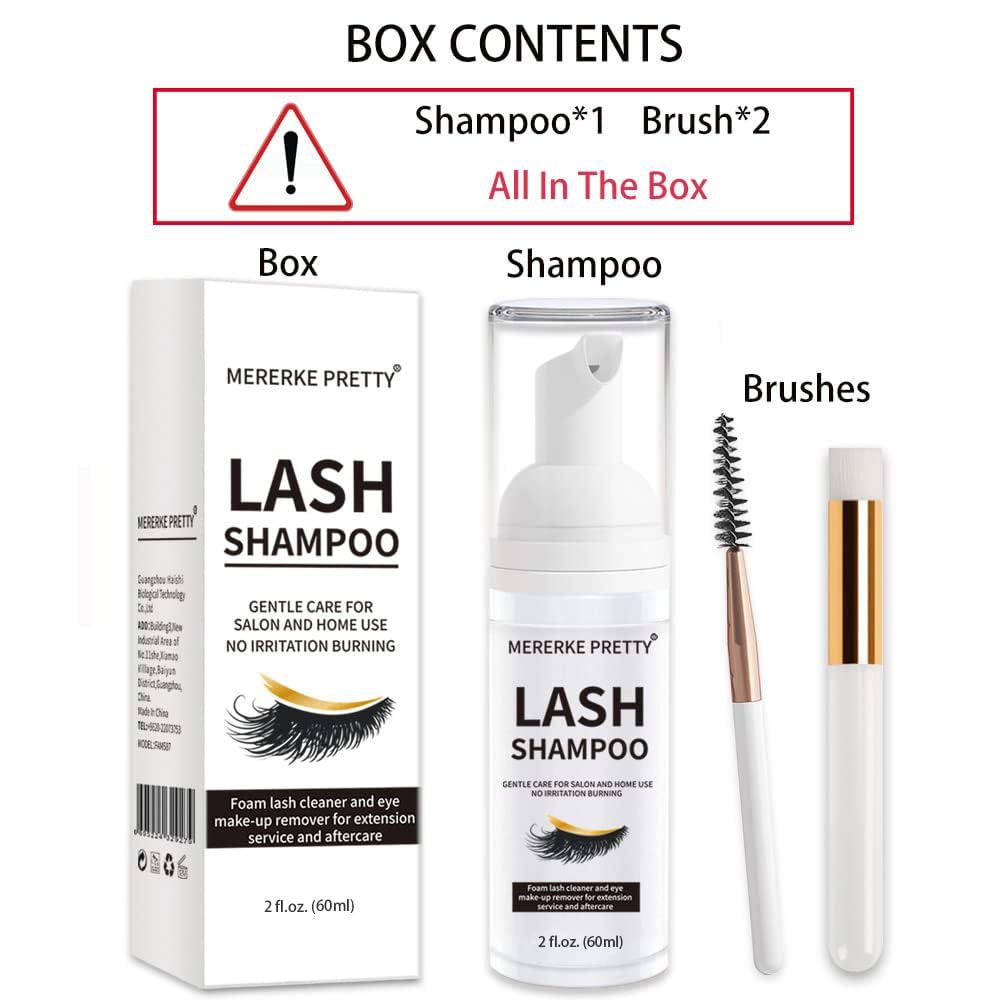 Mererke_Pretty Eyelash Extension Shampoo 60 ml + Brush - Eyelid Foaming Cleanser - Sensitive Paraben & Sulfate Free - Eyelash Wash and Lash Bath for Extensions - Salon Use and Home Care Mererke_Pretty