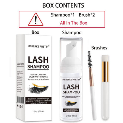 Mererke_Pretty Eyelash Extension Shampoo 60 ml + Brush - Eyelid Foaming Cleanser - Sensitive Paraben & Sulfate Free - Eyelash Wash and Lash Bath for Extensions - Salon Use and Home Care Mererke_Pretty