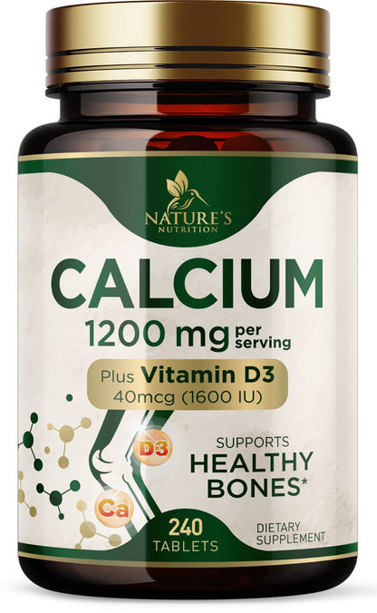 Calcium 1200 mg with Vitamin D3 - Per Serving - Bone Health Supplement - Vitamin D & Calcium Supplements for Women & Men - Bone Strength Support Nature's Nutrition