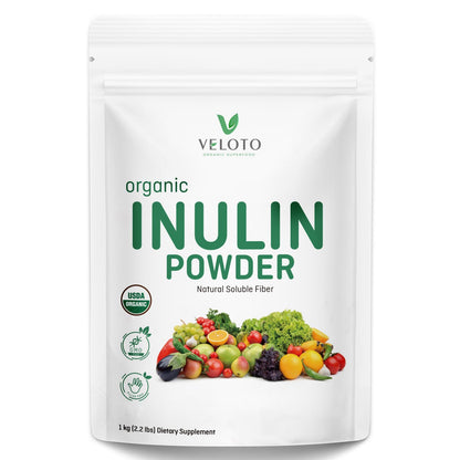 VELOTO Organic Inulin Powder – Prebiotic Fiber Supplement for Smoothies & Drinks, 2.2 lb, Flavorless, Water Soluble, Vegan & Non-GMO VELOTO