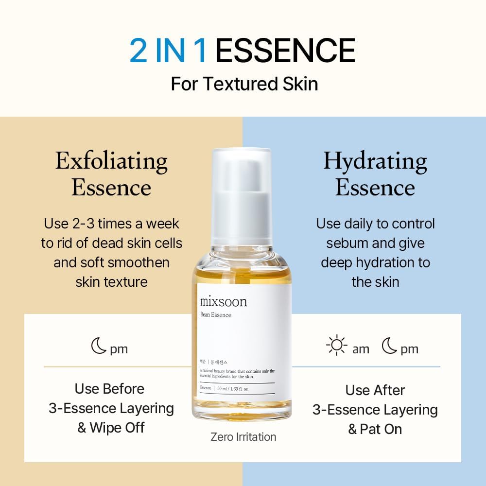 mixsoon Bean Essence Exfoliating, Snail Mucin Moisturizer for Hydrating, Fermented Bean Extract, Gentle Formula mixsoon