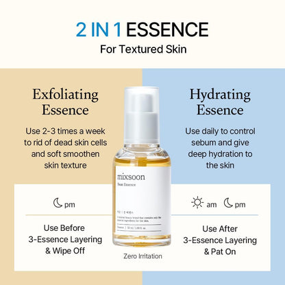 mixsoon Bean Essence Exfoliating, Snail Mucin Moisturizer for Hydrating, Fermented Bean Extract, Gentle Formula mixsoon