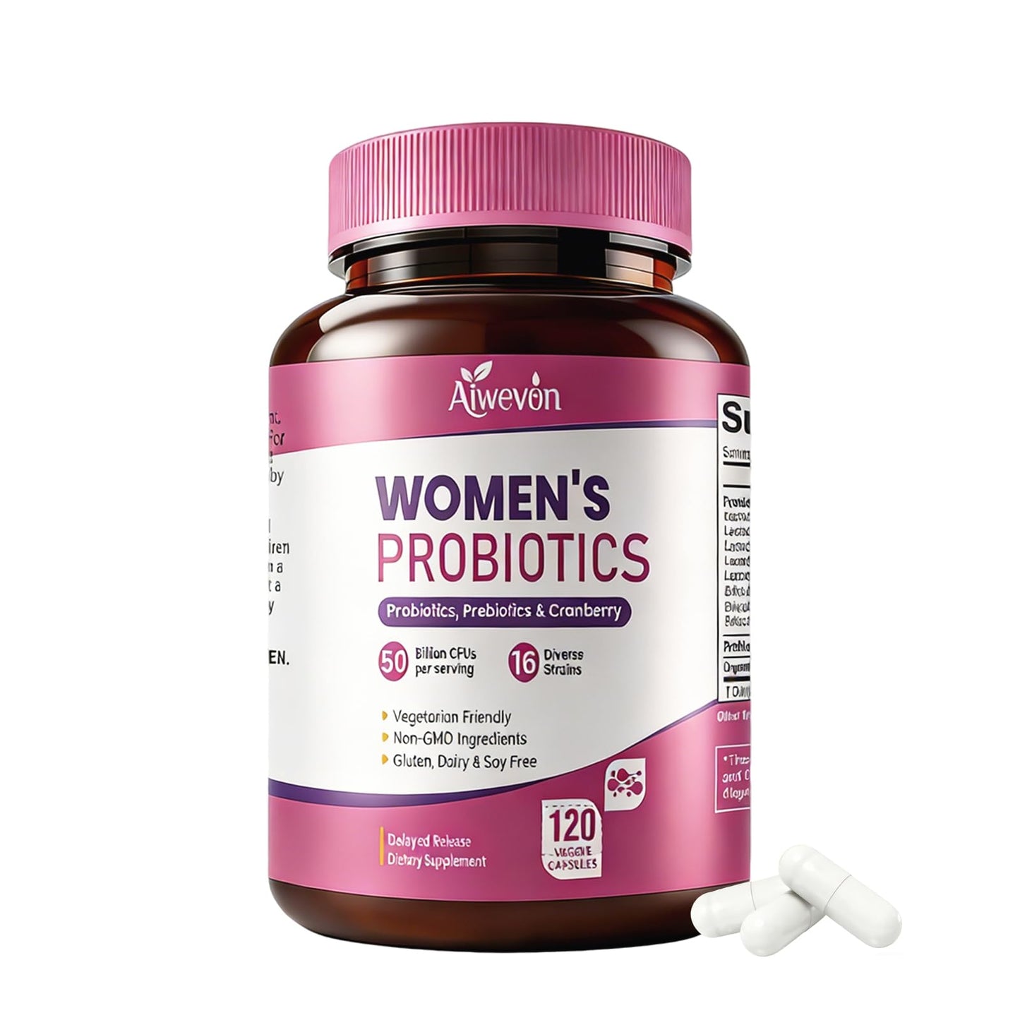 Women Probiotics 50 Billion CFU: Probiotics for Women with Prebiotics & Cranberry, 16 Strain Probiotic Supplement for Digestive Gut Health, Vaginal & Urinary Tract Support Aiwevon