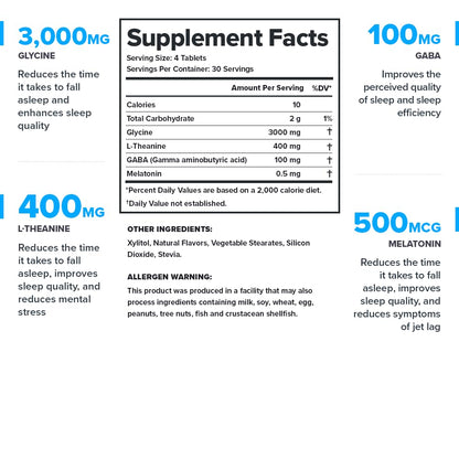 LEGION Lunar Natural Sleep Aid Chewable Tablets with Melatonin, L-Glycine, 30 Serving