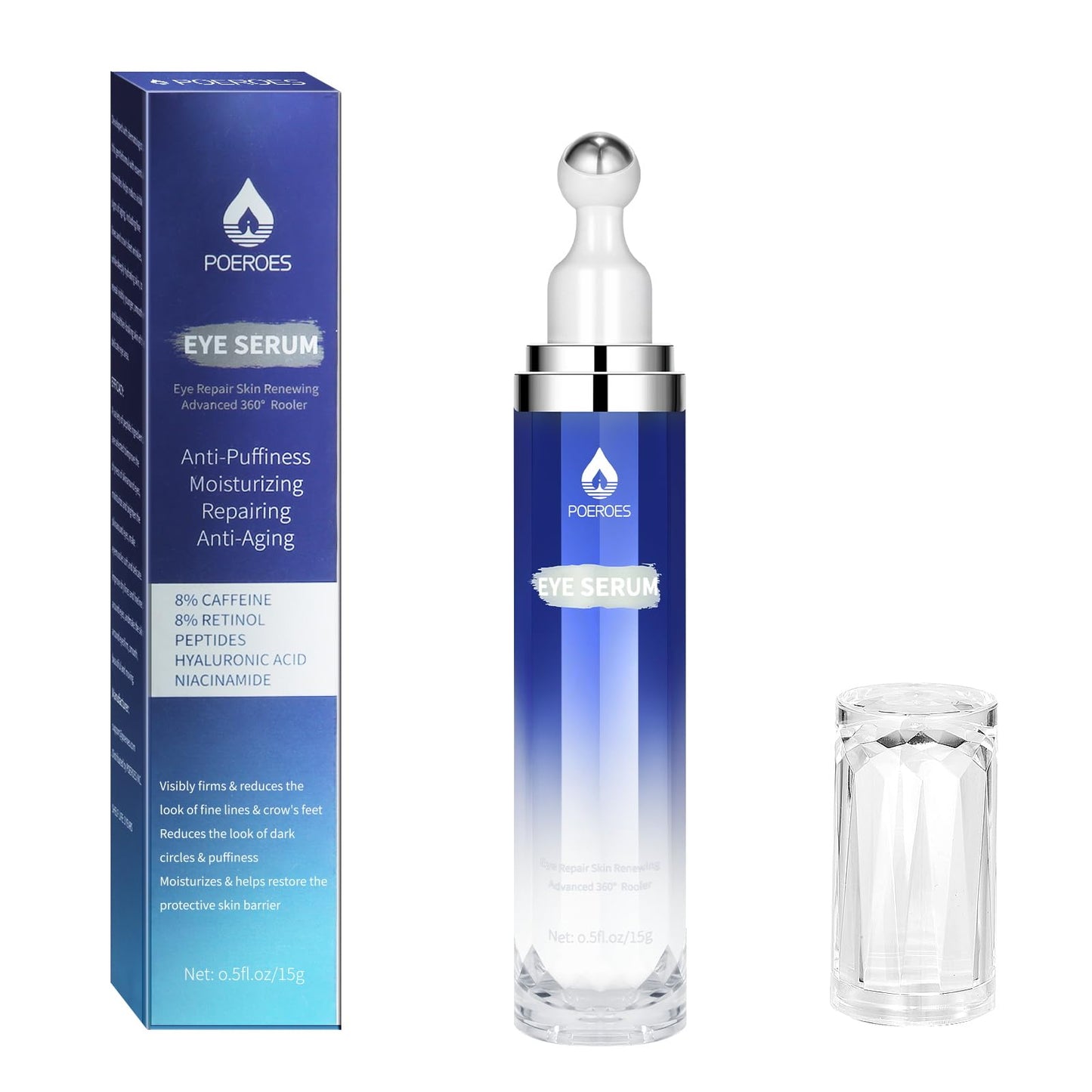Eye Serum with 8% Caffeine 8% Retinol Hyaluronic Acid Niacinamide peptides for Puffy Bags Fine Lines Dark Circles Wrinkles POEROES