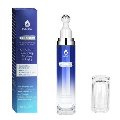Eye Serum with 8% Caffeine 8% Retinol Hyaluronic Acid Niacinamide peptides for Puffy Bags Fine Lines Dark Circles Wrinkles POEROES