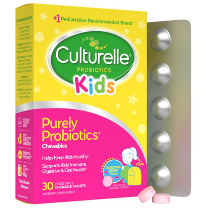 Culturelle Kids Chewable Daily Probiotic for Kids, Ages 3+, 30 Count, #1 Pediatrician-Recommended Brand, Natural Berry Flavored Daily Probiotics Culturelle