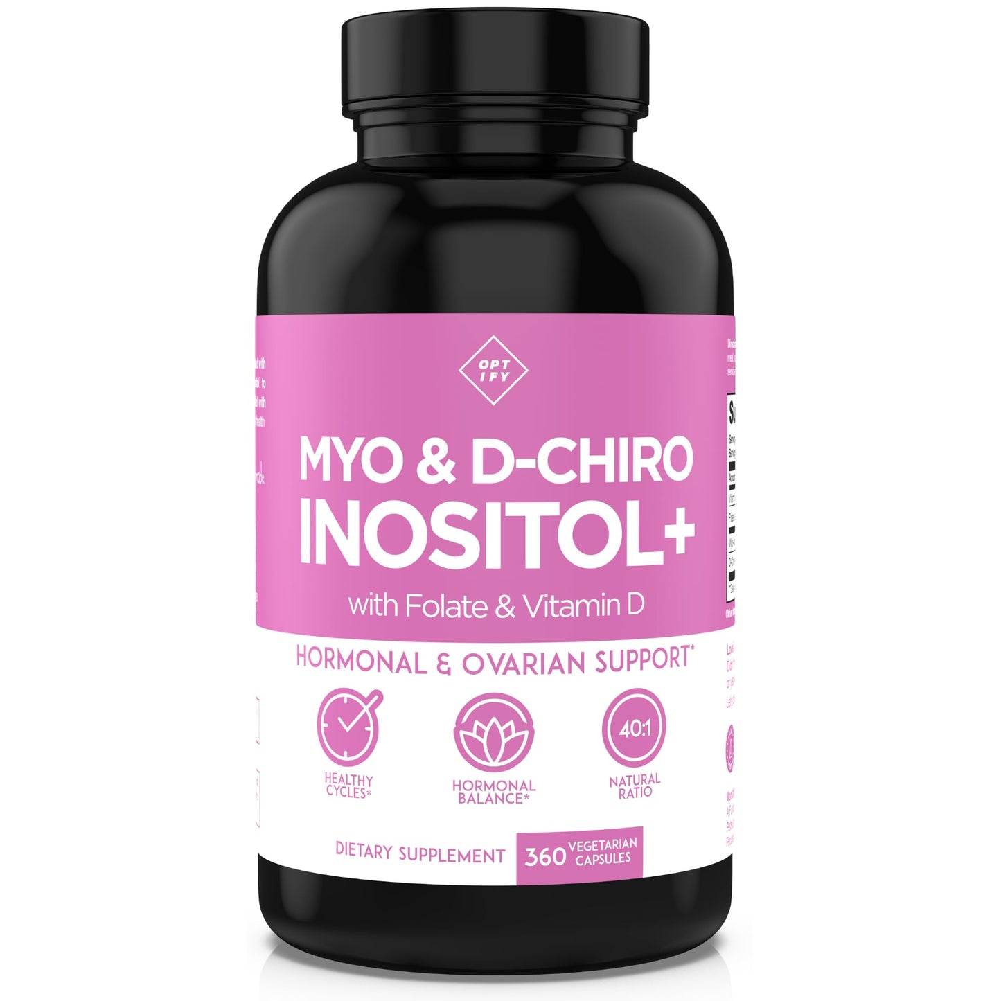 Optify Inositol Supplement for Women – 90-Day Supply – Myo-Inositol and D-Chiro Inositol with Folate and Vitamin D – 40:1 Ratio – Hormone Balance & Ovarian Support - 360 Capsules Optify