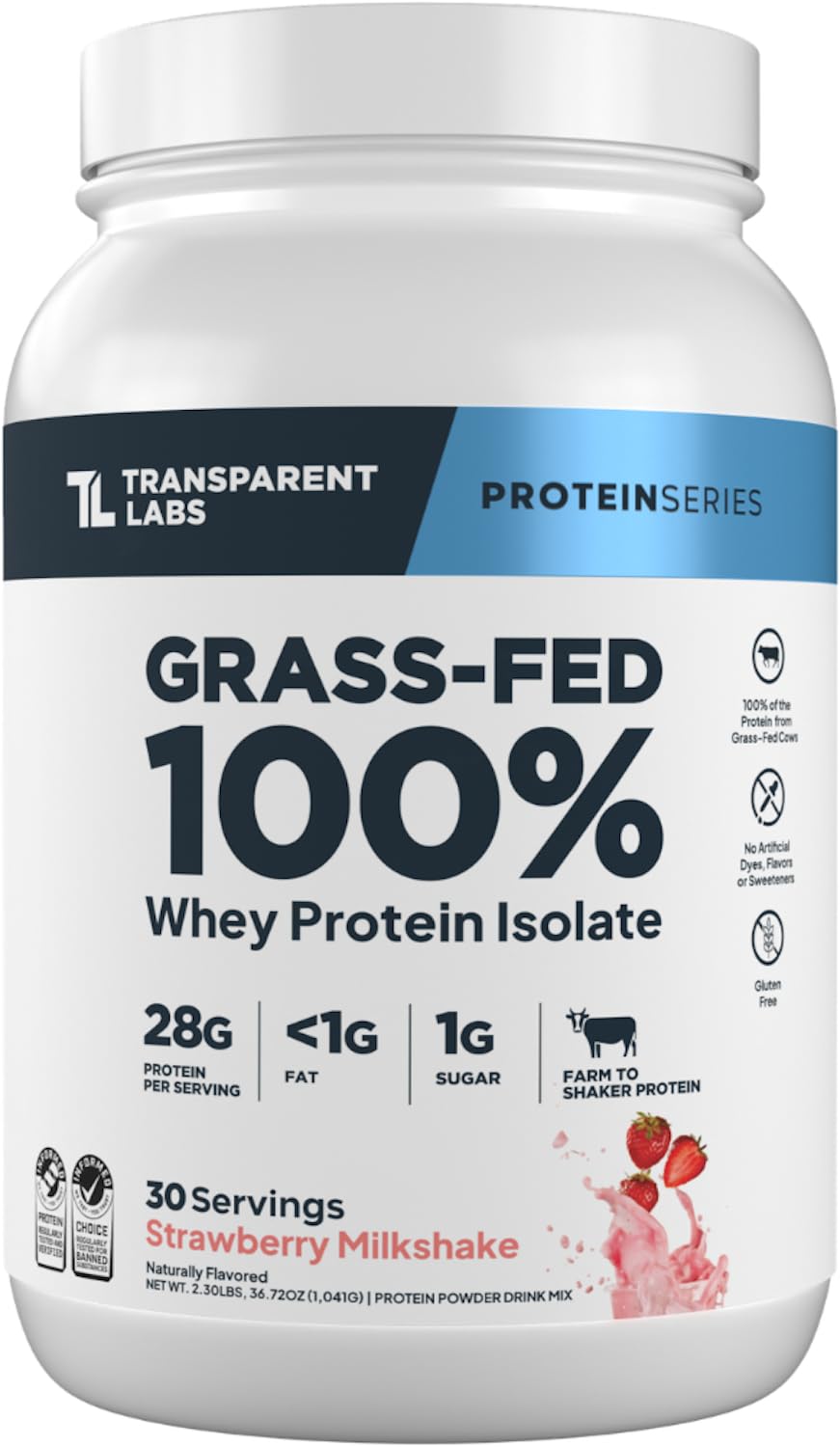 Transparent Labs Grass-Fed Whey Protein Isolate - Naturally Flavored, Gluten Free Whey Protein Powder with 28g of Protein per Serving & 9 Amino Acids - 30 Servings, French Vanilla