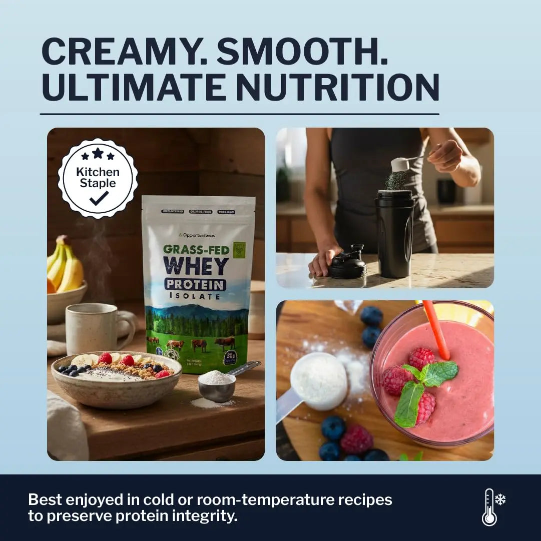 Opportuniteas Grass Fed Whey Isolate Protein Powder – Unflavored, Heavy-Metal Tested, 28g Protein, Sourced from Ireland, Hormone-Free, Non-GMO, Packaged in USA – 1lb Opportuniteas