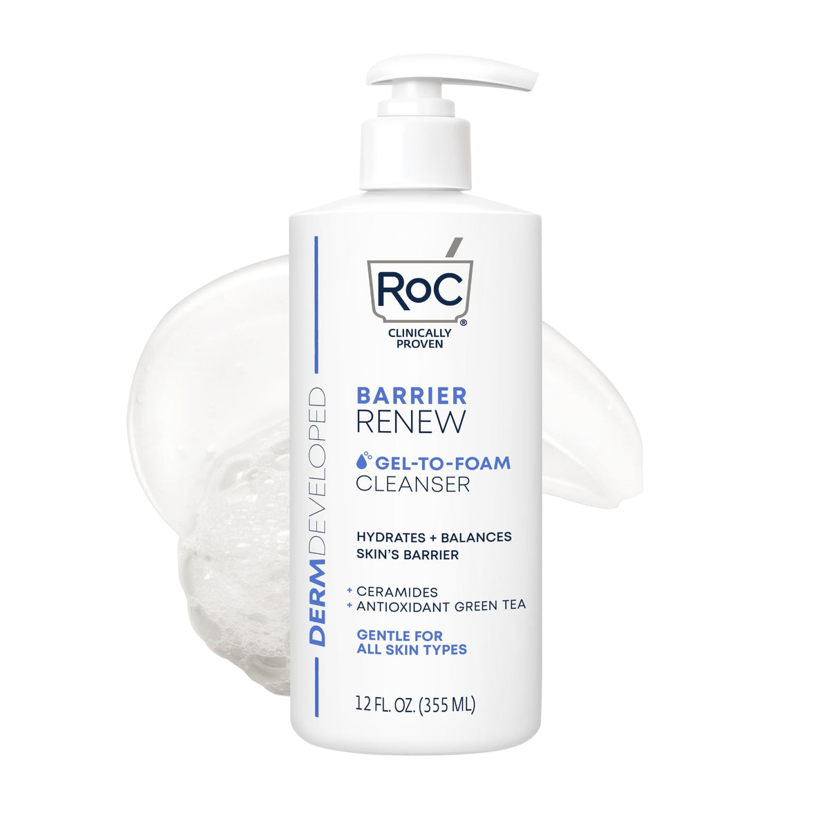 RoC Barrier Renew Gel to Foam Facial Cleanser, Sensitive Skin, non-drying RoC