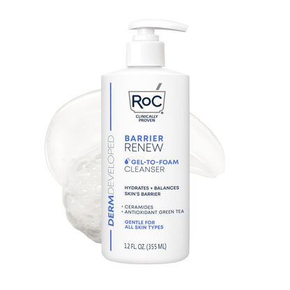RoC Barrier Renew Gel to Foam Facial Cleanser, Sensitive Skin, non-drying RoC