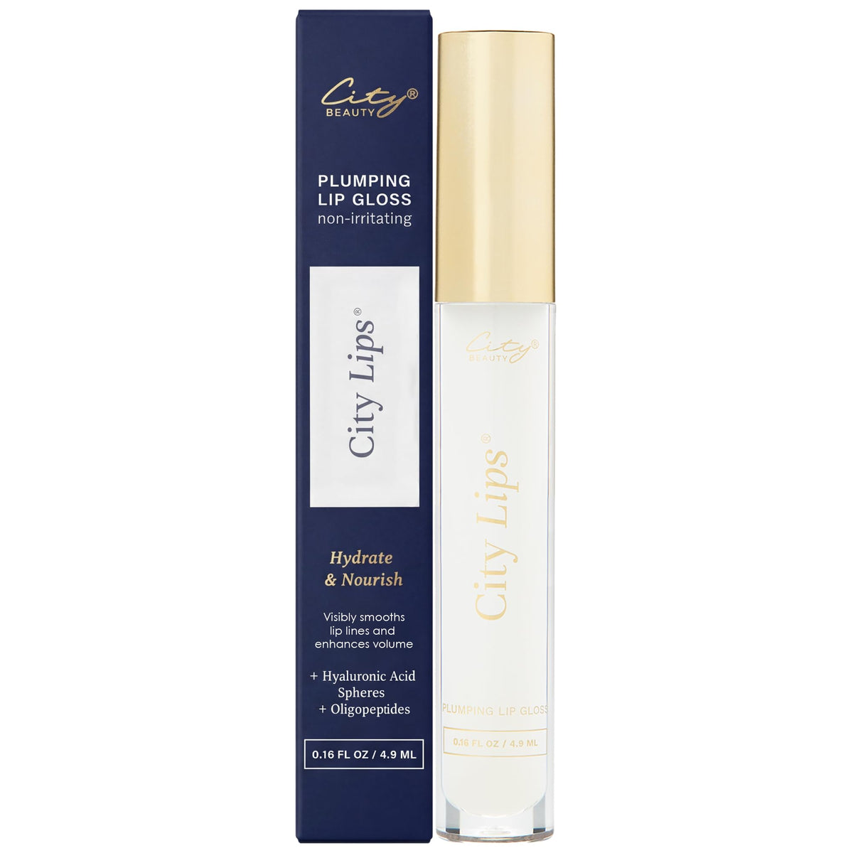 City Beauty City Lips Clear - Plumping Lip Gloss - Hydrate & Volumize - High Shine Lip Plumper - Hyaluronic Acid & Peptides Visibly Smooth Lip Wrinkles - Cruelty-Free (Clear, Pack of 1) City Beauty