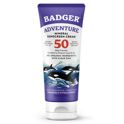 Badger Reef Safe Mineral Sunscreen SPF 50, Zinc Oxide, 2.9 fl oz Badger