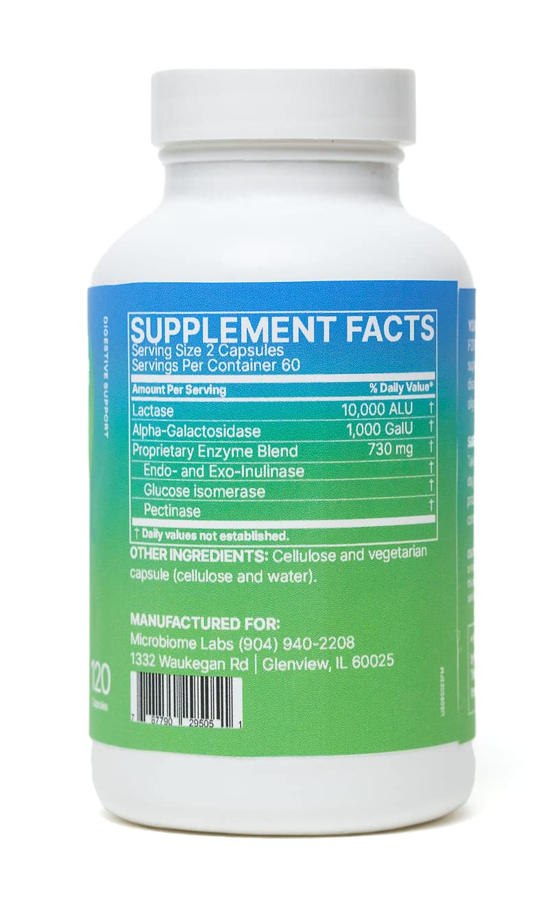 Microbiome Labs FODMATE Digestive Enzymes for Women & Men - Digestive Support for Low FODMAP Protocols & Occasional Bloating, Gas & Stomach Relief (120 Capsules) Microbiome Labs