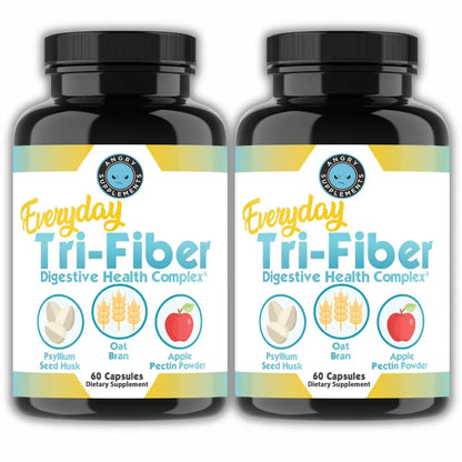 Angry Supplements Tri-Fiber Digestive Health Complex – Psyllium Husk, Oat Bran & Apple Pectin – Prebiotic Fiber for Gut Health & Regularity – 60 Capsules (2-Bottles) Angry Supplements
