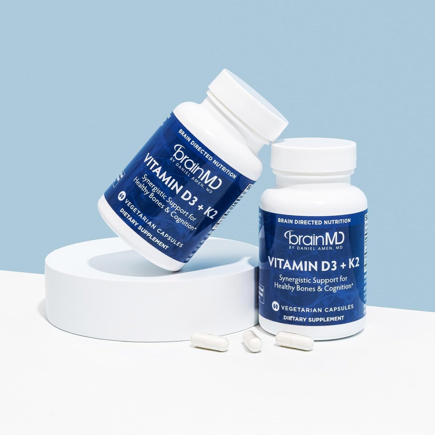 BRAINMD Vitamin D3 + K2, 60 Capsules - Synergistic Support for Healthy Bones & Cognition - Gluten Free - 60 Servings