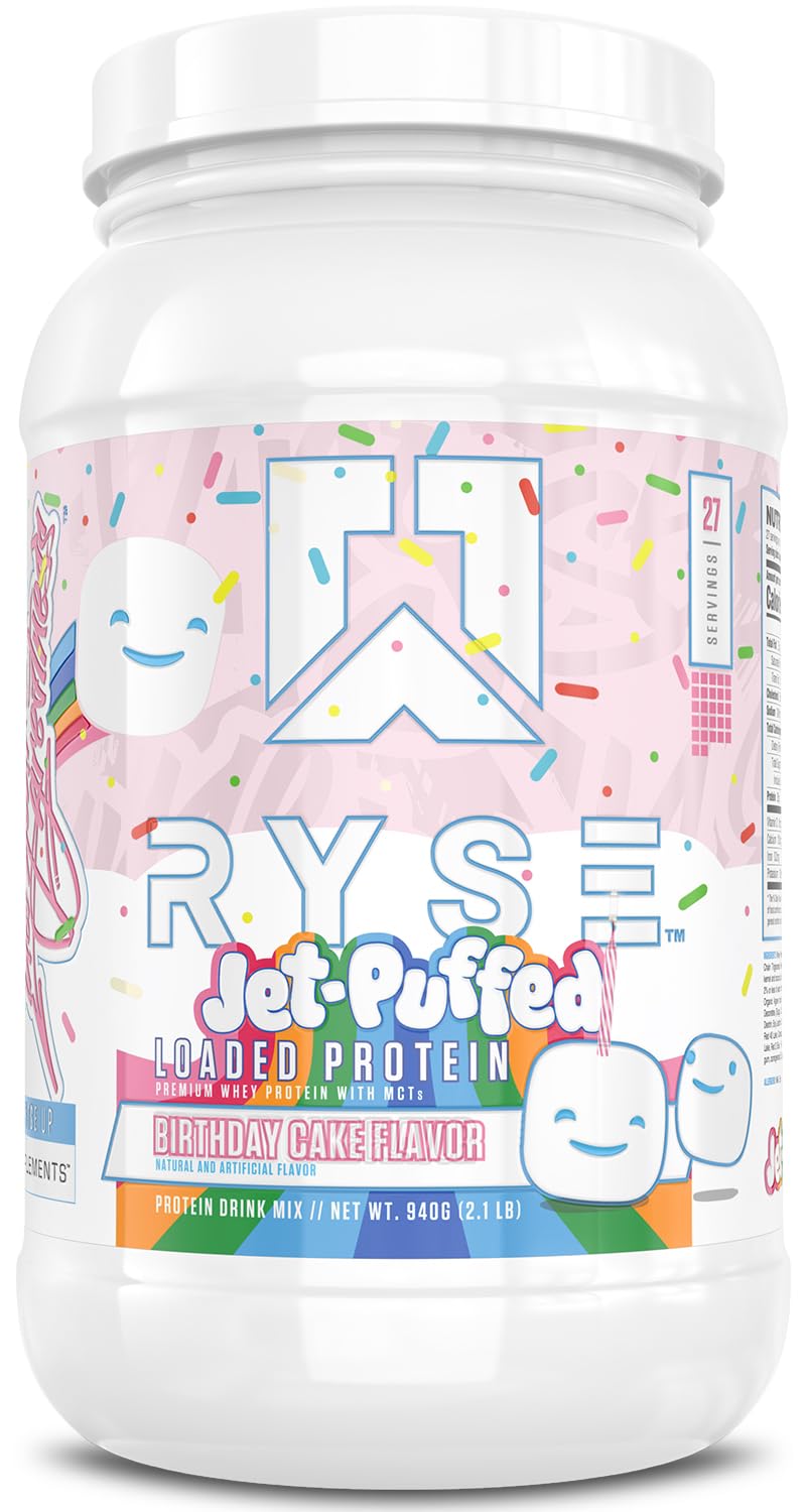 RYSE Loaded Protein Powder - Jet-Puffed Marshmallow - 25g Whey Protein Isolate & Concentrate with Prebiotic Fiber & MCTs - Low Carb, Low Sugar, Digestive-Friendly - 27 Servings / 2 lb Tub