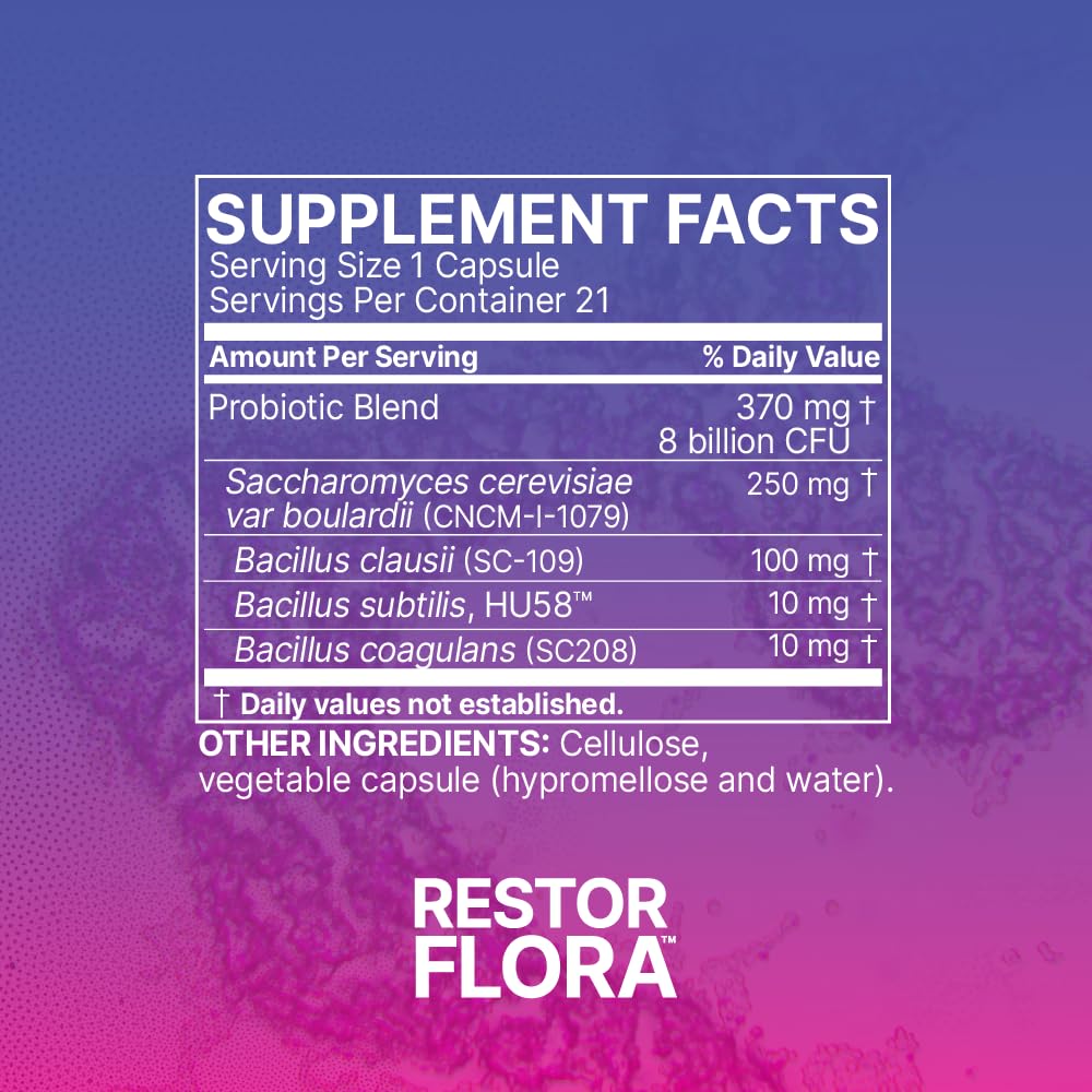 Microbiome Labs RestorFlora - Men's & Women's Probiotics for Digestive Health & Gut Reset - Spore Based Saccharomyces Boulardii Probiotics Microbiome Labs