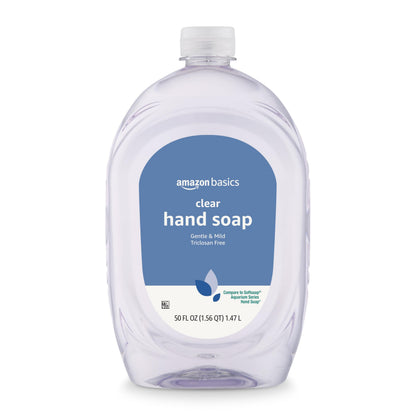 Amazon Basics Gentle & Mild Clear Liquid Hand Soap Refill, Triclosan-Free, Dermatologist-Tested, pH Balanced, Cruelty-Free, 50 Fluid Ounces, 1-Pack (Previously Solimo) Amazon Basics