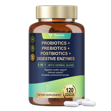 Totaria 5-in-1 Probiotic Prebiotic & Postbiotic for Women Men, 60 Billion CFU 24 Strains w/Digestive Enzymes, Prebiotic Fiber, Slippery Elm, Daily Complete Immune, Gut Health, 120 Day Supply Totaria buy australia supplements
