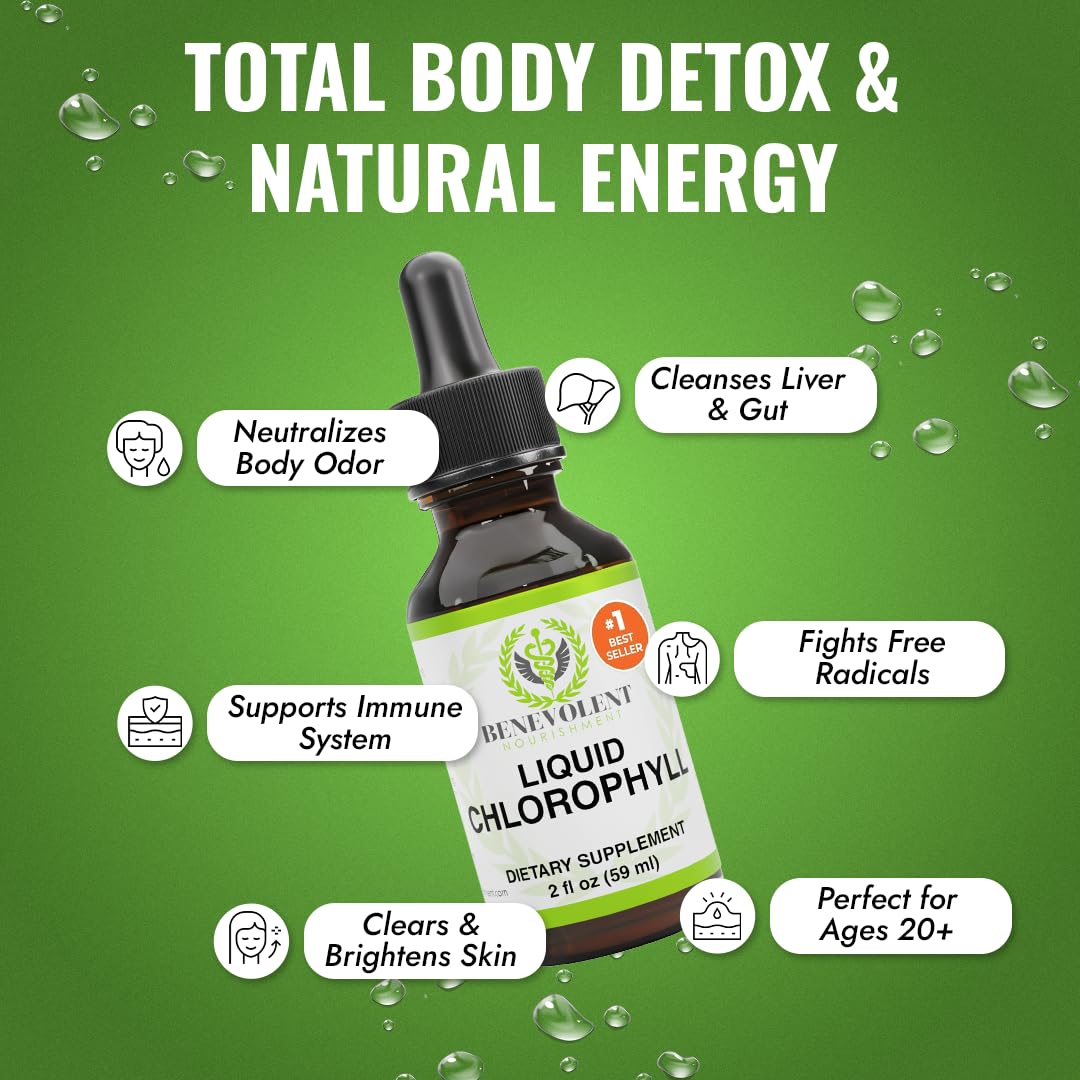 Benevolent Nourishment Chlorophyll Supplement, Detox & Immune Support, Internal Deodorizer, Liquid Drops Benevolent Nourishment