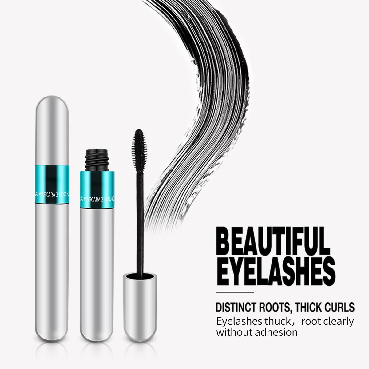 2 Pack 2 in 1 5x Longer Washable Mascara, Waterproof Lash Cosmetics Natural KUNSHNBEI
