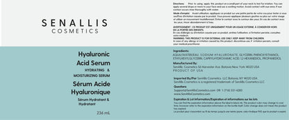 Hyaluronic Acid Serum 8 fl oz And 2 fl oz, Made From Pure Hyaluronic Acid, Anti Aging/Wrinkle, Ultra-Hydrating Moisturizer SenAllis Cosmetics
