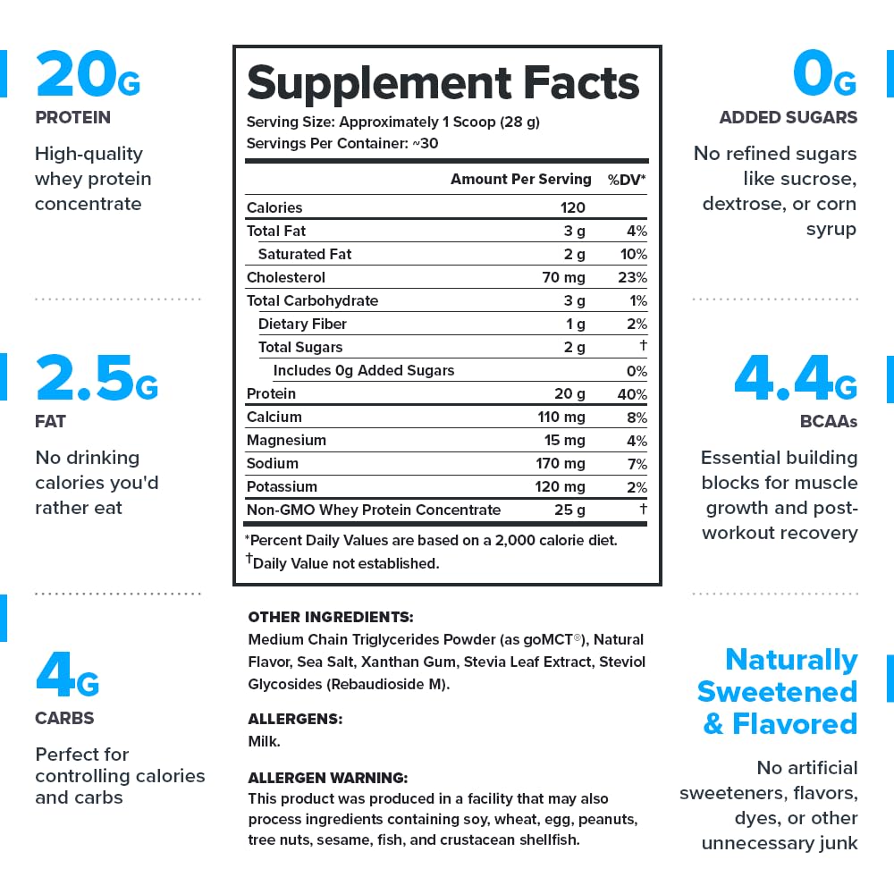 LEGION Whey Protein Powder - Naturally Flavored Whey Protein Concentrate with BCAAs - Supports Muscle Growth & Recovery, Gluten Free, No Added Sugar Protein Powder - Vanilla Flavor (30 Servings)
