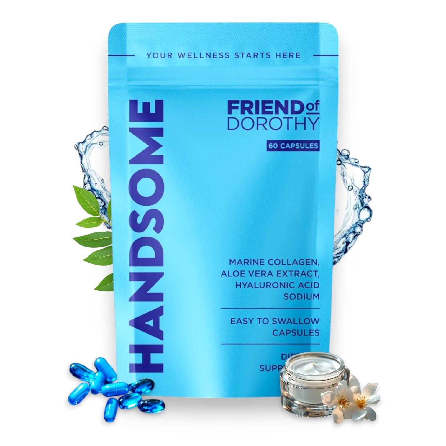 FRIEND OF DOROTHY, Handsome, Marine Collagen Tablets Enhanced with Aloe Vera, Hydrolyzed Collagen Supplements for Men, 60 Capsules per Pouch FRIEND OF DOROTHY buy australia supplements