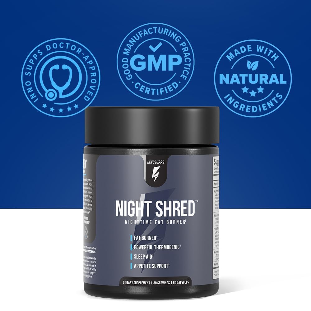 InnoSupps Night Shred Fat and Natural Sleep Support | Ashwaganda, 5-HTP, CLA, Melatonin | Appetite Suppressant InnoSupps
