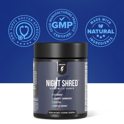 InnoSupps Night Shred Fat and Natural Sleep Support | Ashwaganda, 5-HTP, CLA, Melatonin | Appetite Suppressant InnoSupps