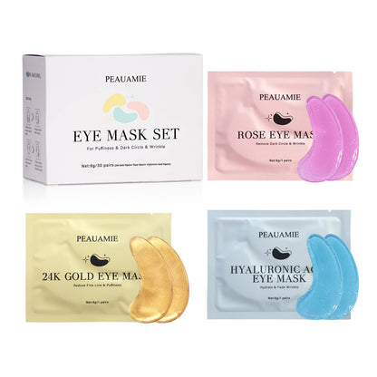 PEAUAMIE Under Eye Patches Gold and Hyaluronic Acid for puffy eyes,Rose Eye Masks PEAUAMIE