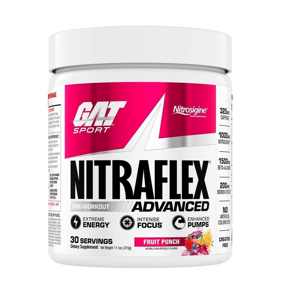 GAT SPORT Nitraflex Advanced Pre-Workout Powder, Increases Blood Flow, Boosts Strength and Energy, Improves Exercise Performance, Men & Women (Fruit Punch, 30 Servings) GAT SPORT buy australia supplements