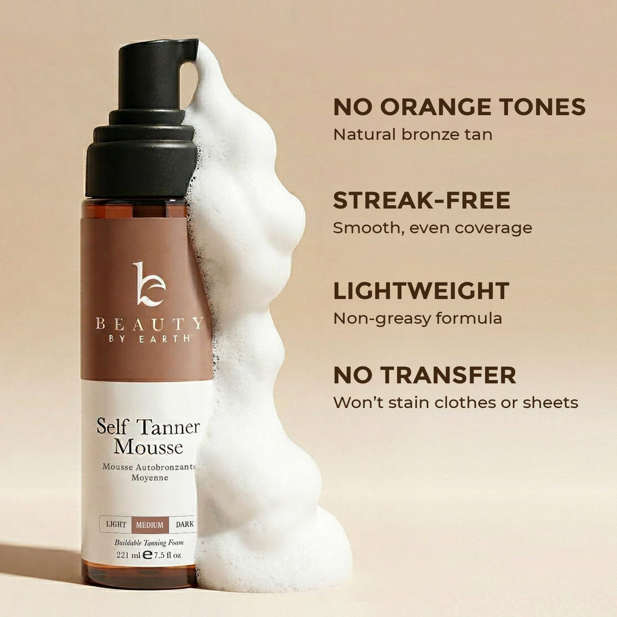 Self Tanner Mousse - USA Made with Natural & Organic Ingredients Beauty by Earth