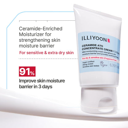 Illiyoon Ceramide Ato Concentrate Cream | Moisturizer for Dry & Sensitive Skin, 100hr Lasting Hydration, For Face & Body, Gentle for Infants, Moisture Barrier Repair, Vegan Certified, 6.76 fl.oz. Illiyoon