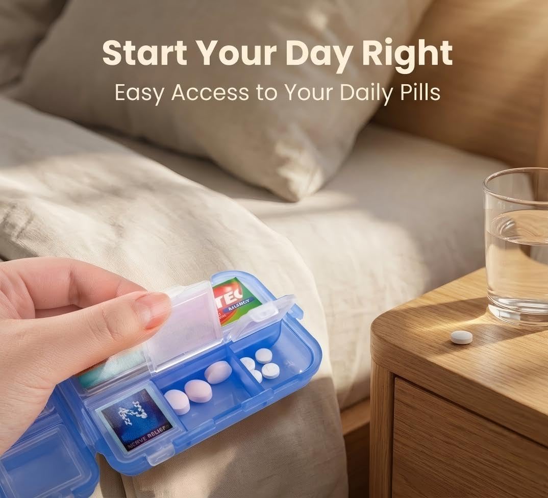 Pill Organizer with Medicine Labels Travel Daily Pill Container Mini Medication Organizer Storage Pill Organizer Travel Essentials Pill Case 7 Day (Pink & 161 Lables) iouwei buy australia supplements
