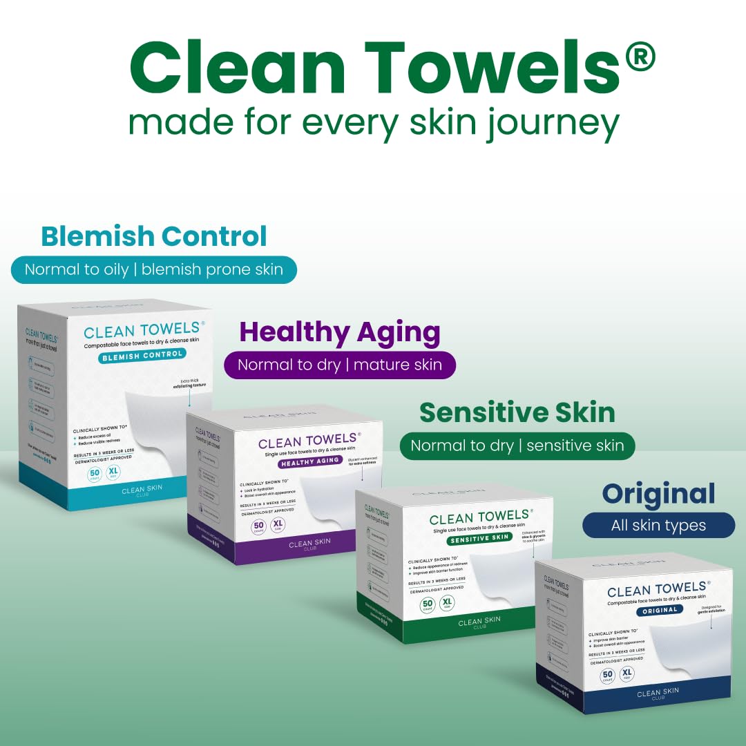 CLEAN SKIN CLUB Sensitive Skin Clean Towels® XL, Ultra-Soft Disposable Face Dry Wipes Infused with Aloe & Glycerin, XL - 1 Pack (50 count) CLEAN SKIN CLUB