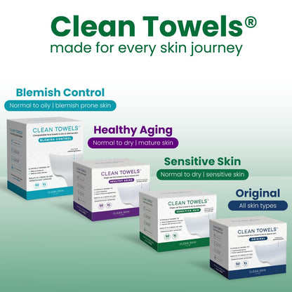CLEAN SKIN CLUB Sensitive Skin Clean Towels® XL, Ultra-Soft Disposable Face Dry Wipes Infused with Aloe & Glycerin, XL - 1 Pack (50 count) CLEAN SKIN CLUB
