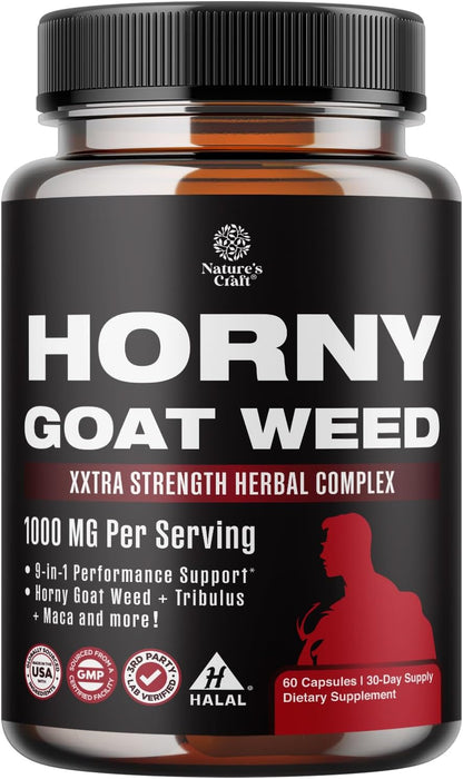 Horny Goat Weed for Men - Extra Strength Male Supplement with Black Maca Root, Tongkat Ali, Saw Palmetto & Panax Ginseng Extract for Stamina & Energy - 60 Count Gsupps Australia